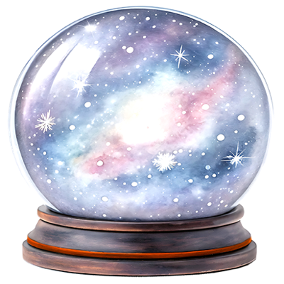 Crystal ball showing a galaxy representing prediction or future insights